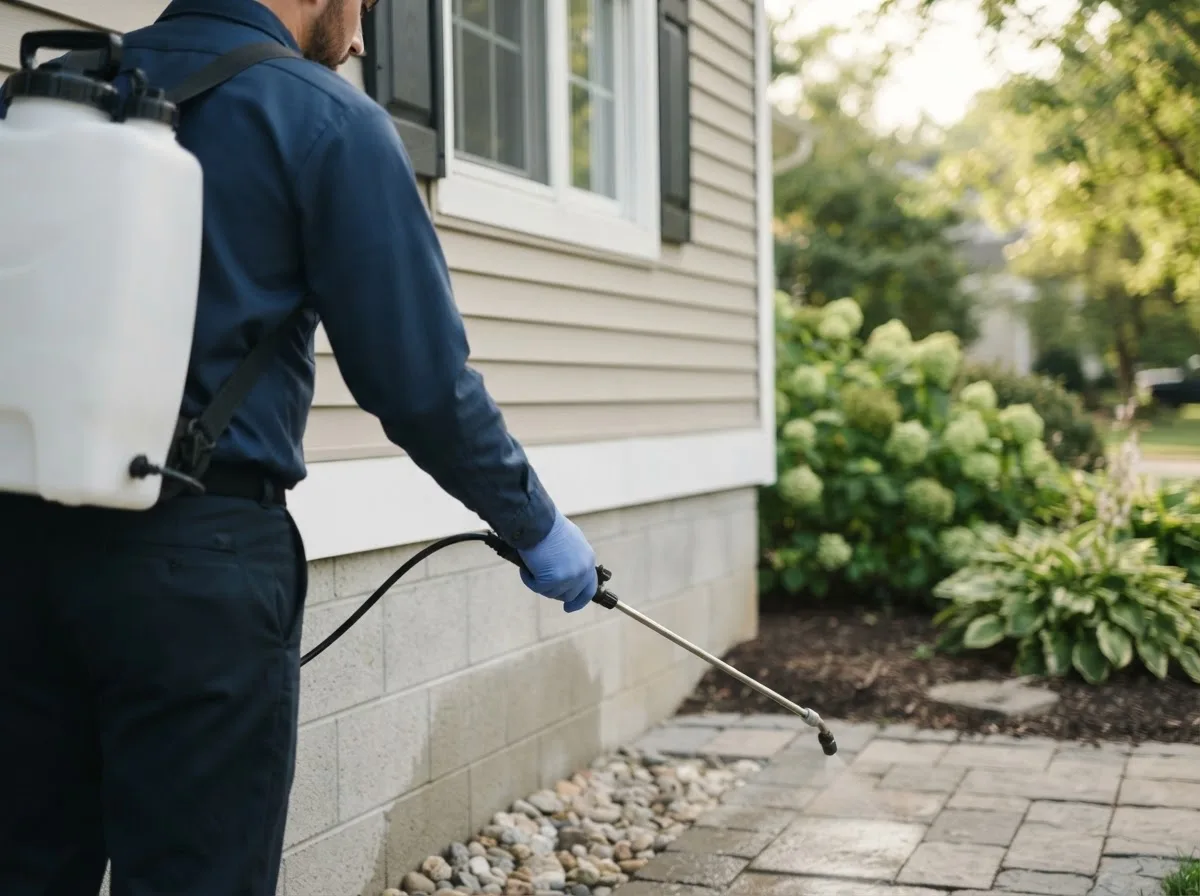 Pest control technician inspecting a home in Valdez, NM